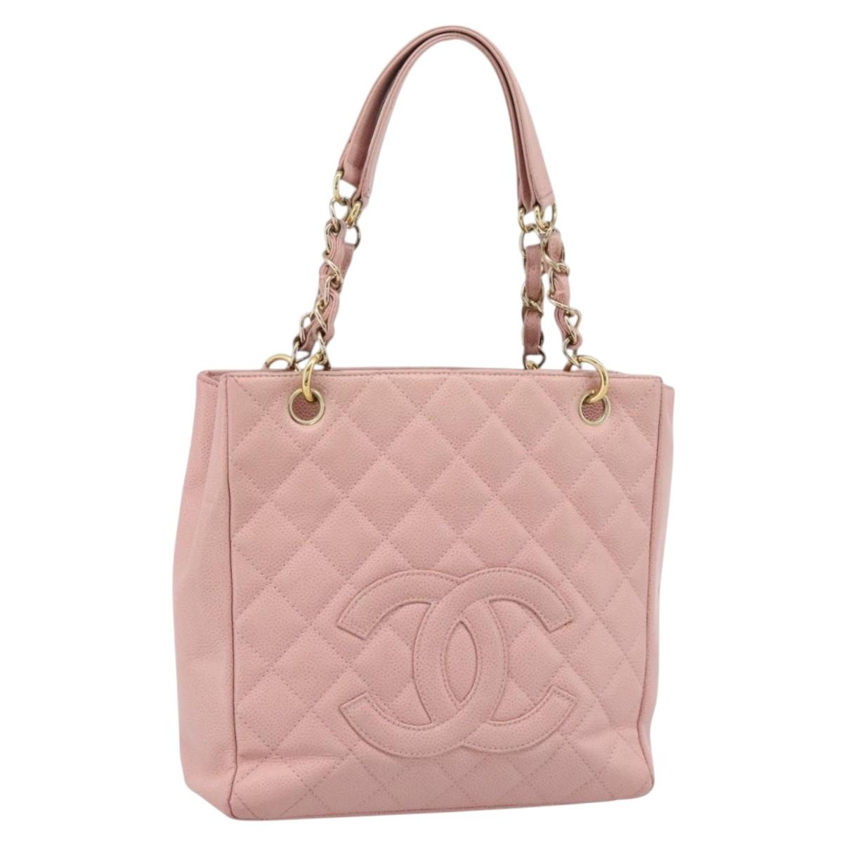 CHANEL Matelasse PST Chain Tote Bag Caviar Skin Pink Gold CC Auth 187119SAV