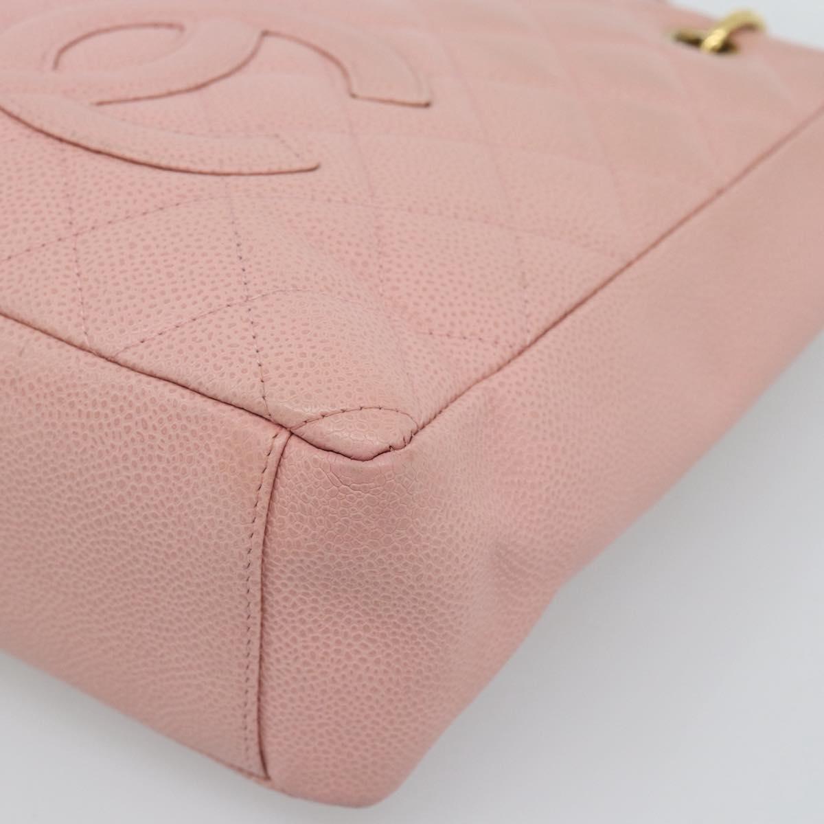 CHANEL Matelasse PST Chain Tote Bag Caviar Skin Pink Gold CC Auth 187119SAV