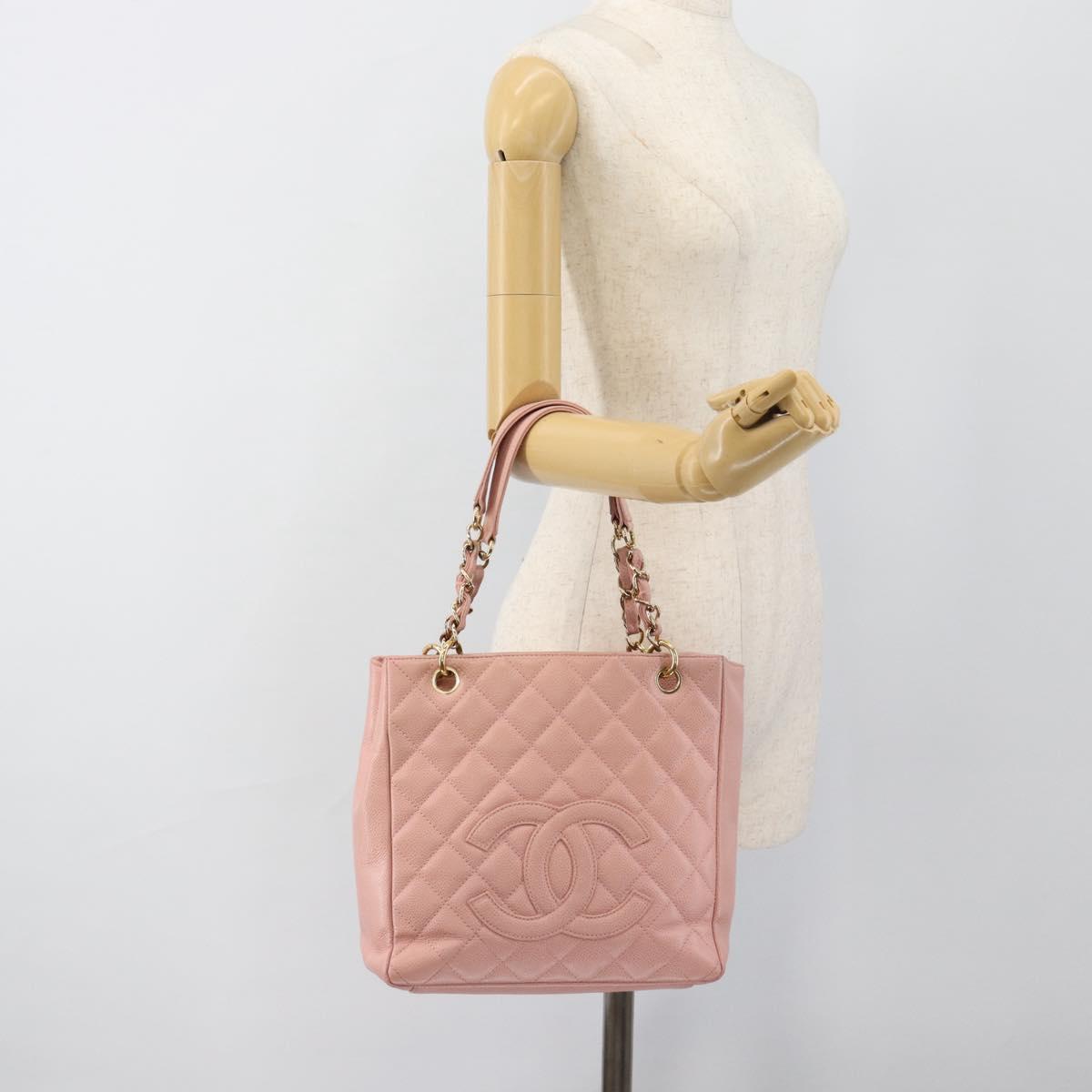 CHANEL Matelasse PST Chain Tote Bag Caviar Skin Pink Gold CC Auth 187119SAV