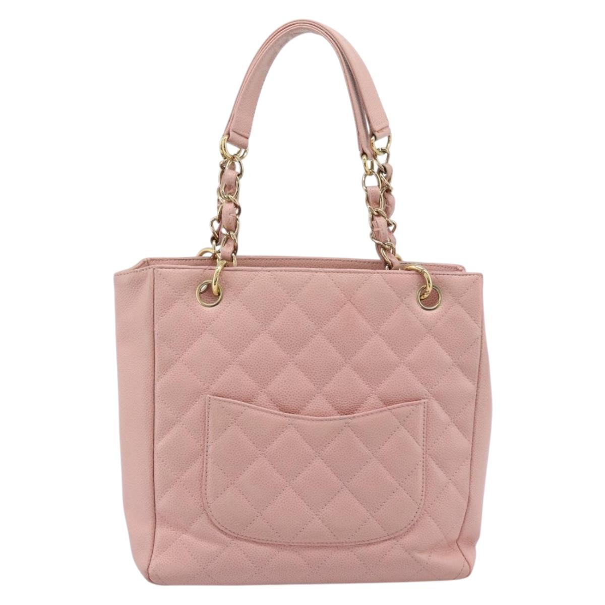 CHANEL Matelasse PST Chain Tote Bag Caviar Skin Pink Gold CC Auth 187119SAV