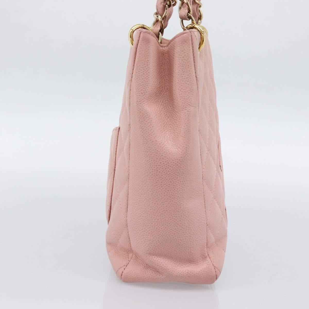 CHANEL Matelasse PST Chain Tote Bag Caviar Skin Pink Gold CC Auth 187119SAV