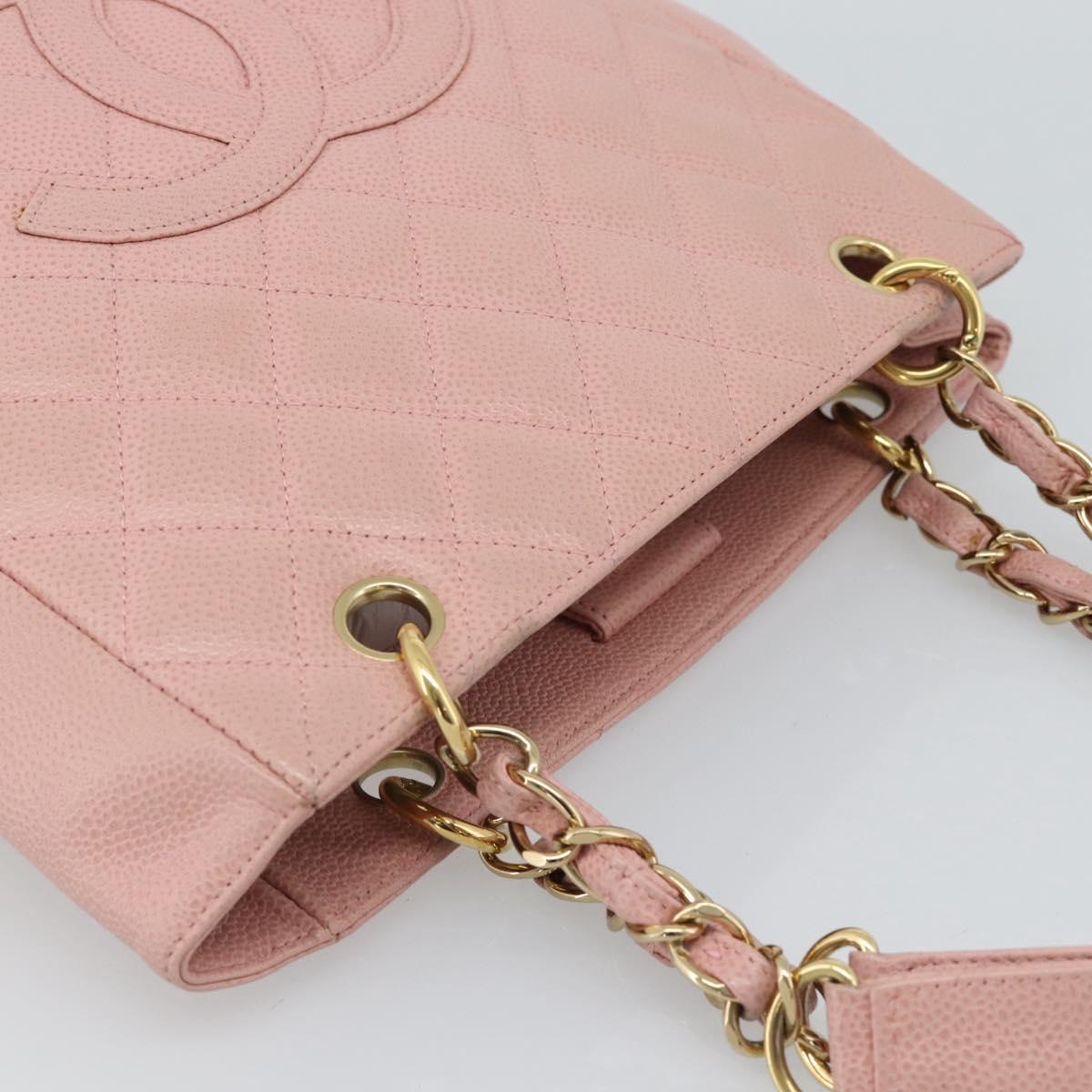 CHANEL Matelasse PST Chain Tote Bag Caviar Skin Pink Gold CC Auth 187119SAV