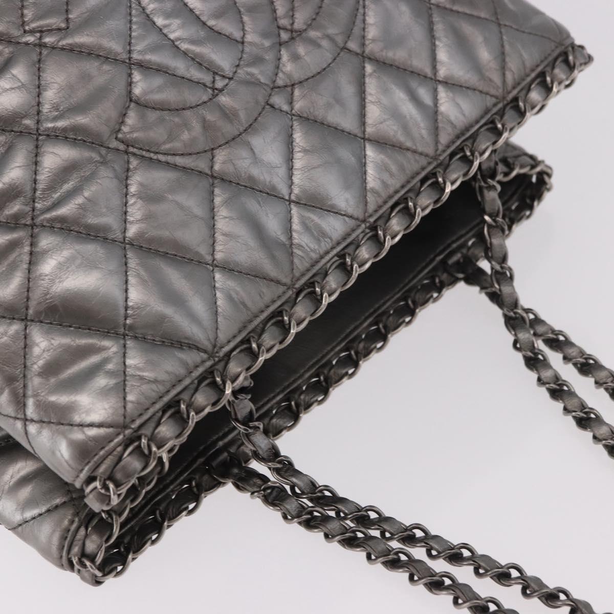 CHANEL Matelasse Chain Me Shoulder Bag Leather Silver CC Auth 187120SAV