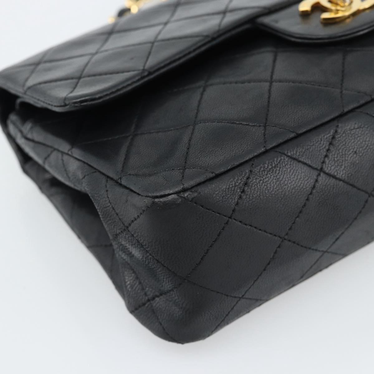 CHANEL Matelasse23 Double Flap Chain Bag Lamb Skin Black Gold CC Auth 187121SAV