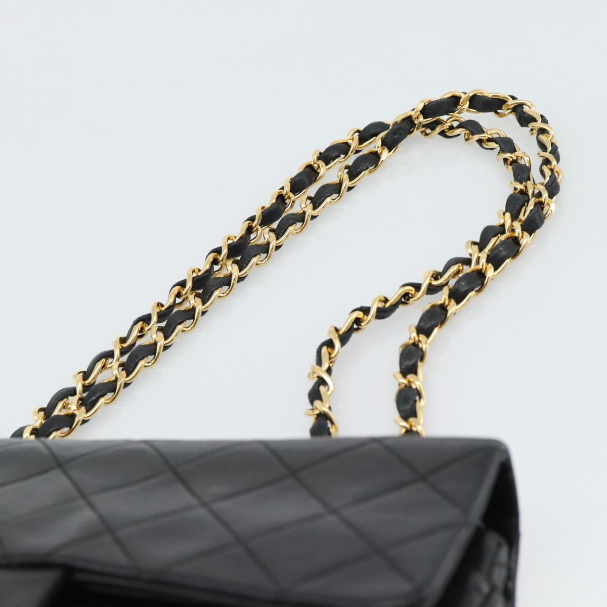 CHANEL Matelasse23 Double Flap Chain Bag Lamb Skin Black Gold CC Auth 187121SAV