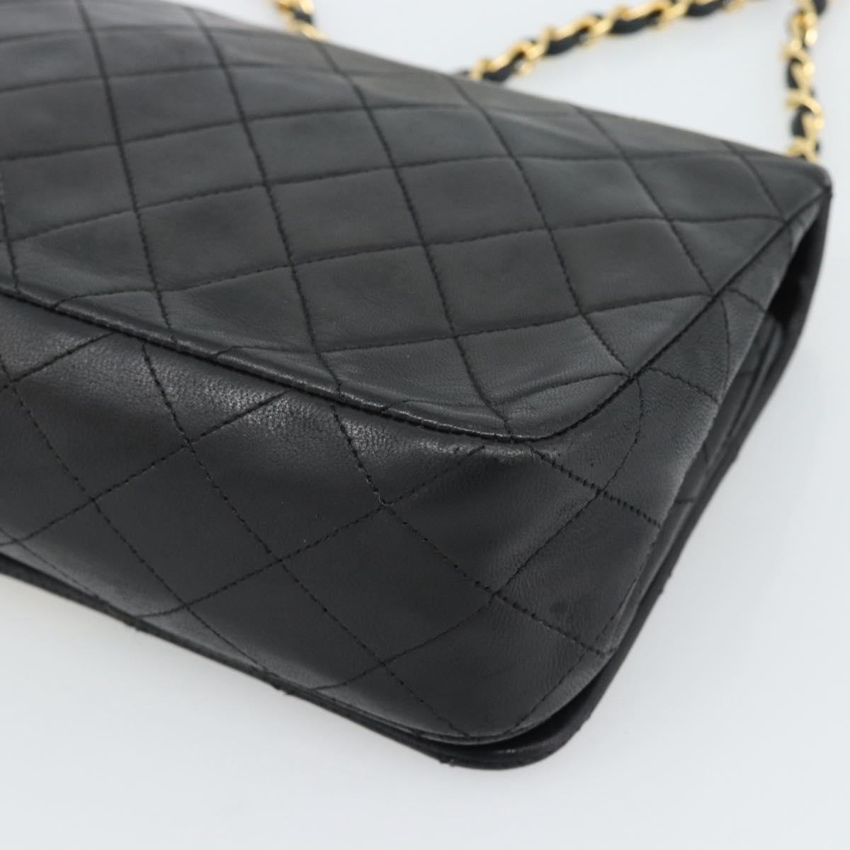 CHANEL Matelasse Chain Shoulder Bag Lamb Skin Black Gold CC Auth 187122SAM