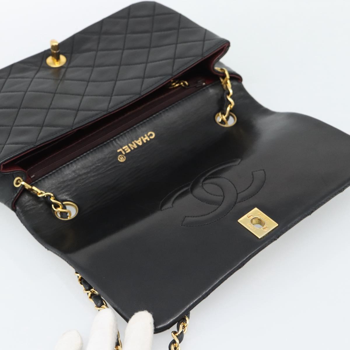 CHANEL Matelasse Chain Shoulder Bag Lamb Skin Black Gold CC Auth 187122SAM