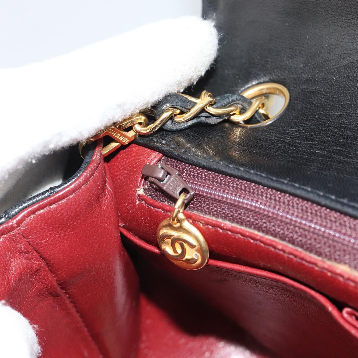 CHANEL Matelasse Chain Shoulder Bag Lamb Skin Black Gold CC Auth 187122SAM