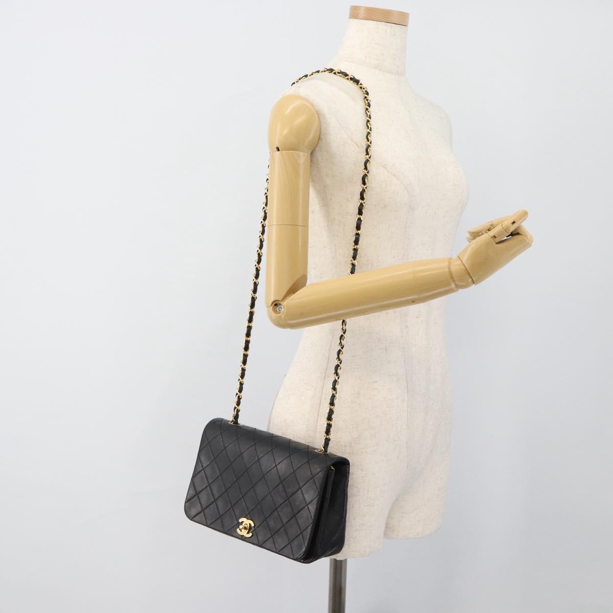 CHANEL Matelasse Chain Shoulder Bag Lamb Skin Black Gold CC Auth 187122SAM