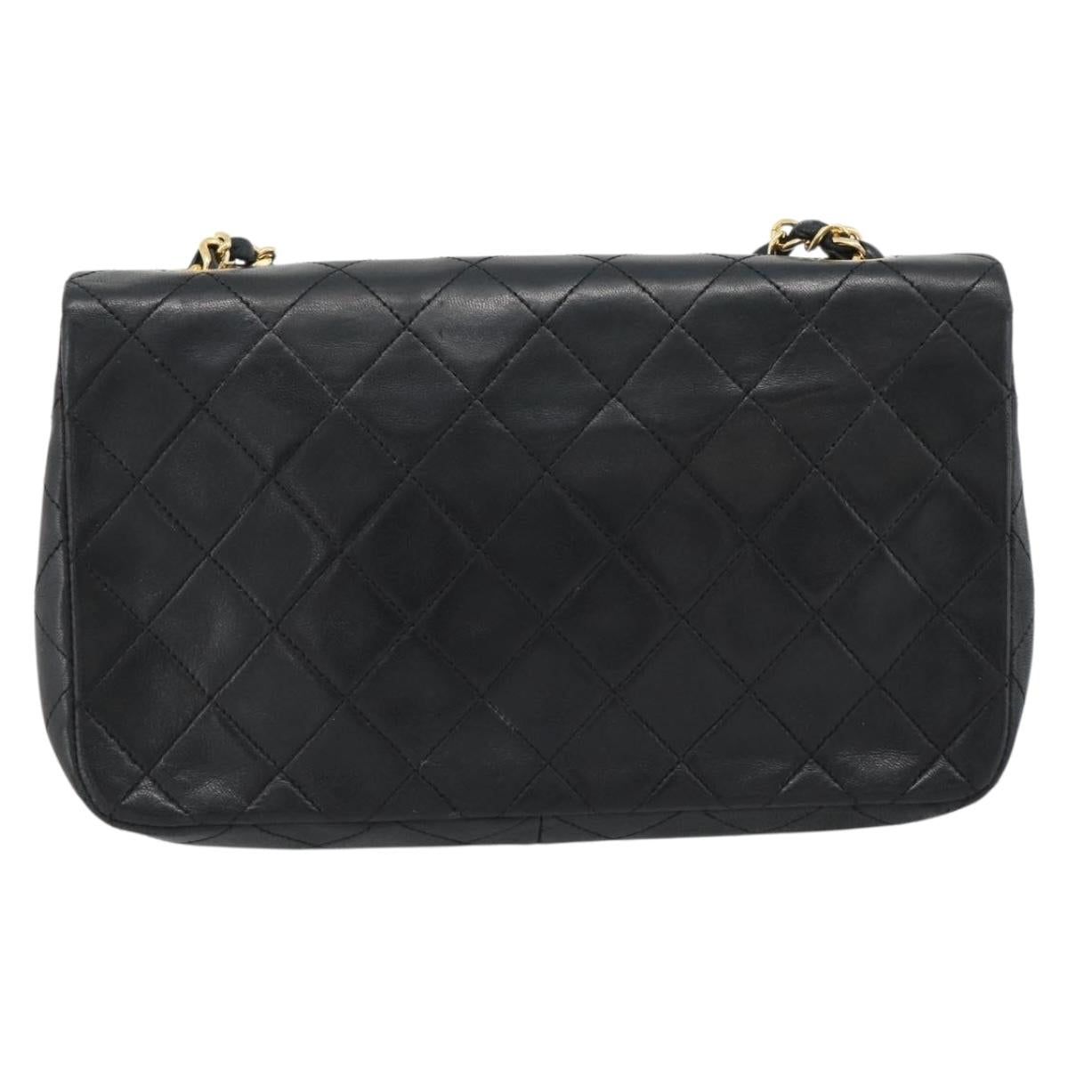 CHANEL Matelasse Chain Shoulder Bag Lamb Skin Black Gold CC Auth 187122SAM
