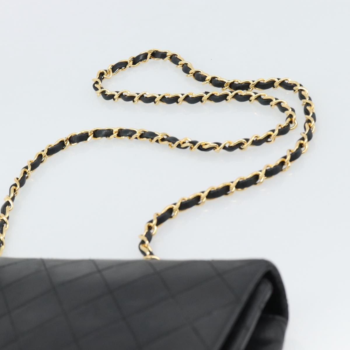 CHANEL Matelasse Chain Shoulder Bag Lamb Skin Black Gold CC Auth 187122SAM