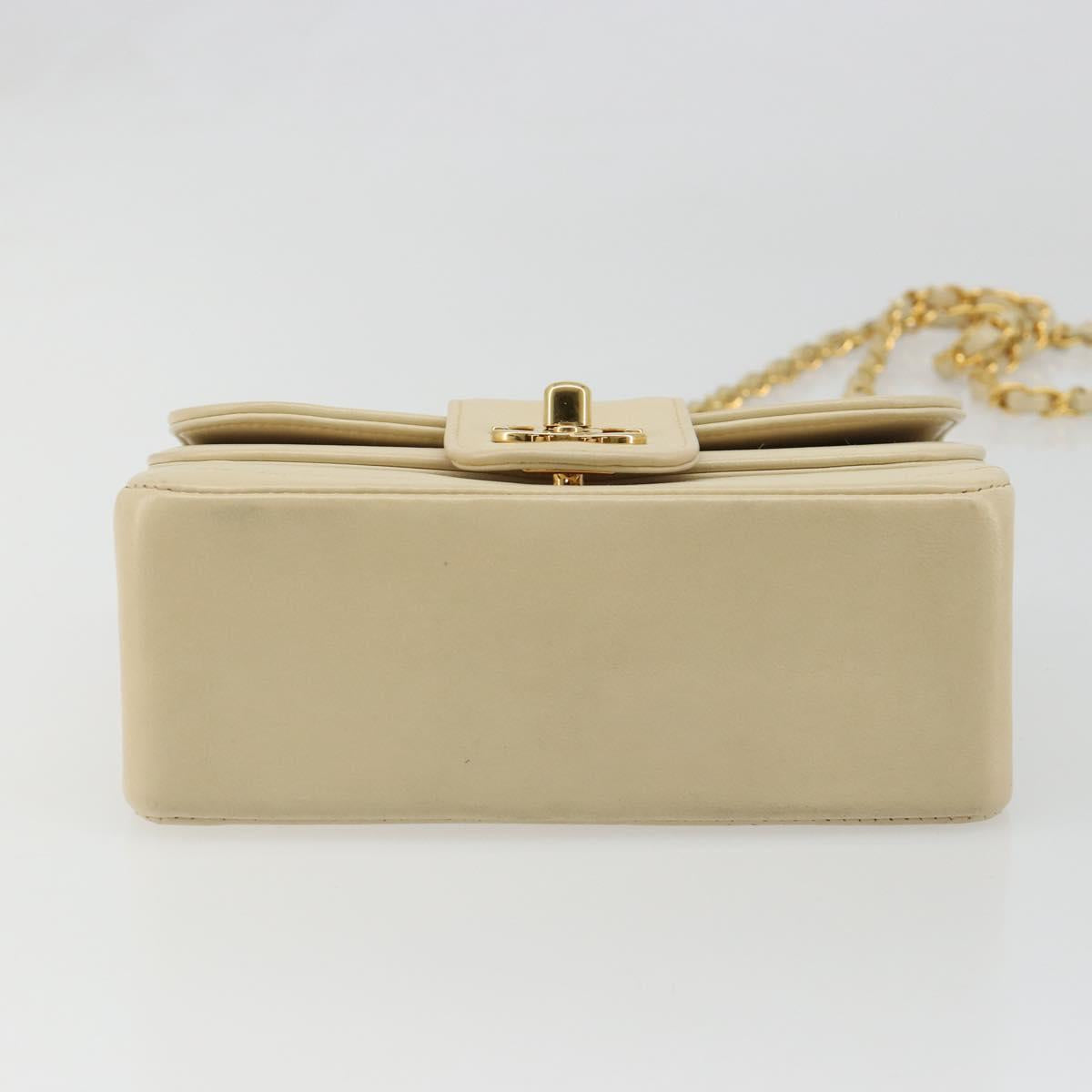 CHANEL Mademoiselle Chain Shoulder Bag Lamb Skin Beige Gold CC Auth 187124SAV