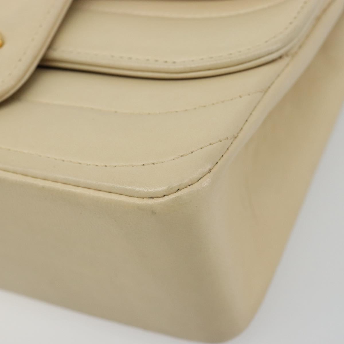 CHANEL Mademoiselle Chain Shoulder Bag Lamb Skin Beige Gold CC Auth 187124SAV