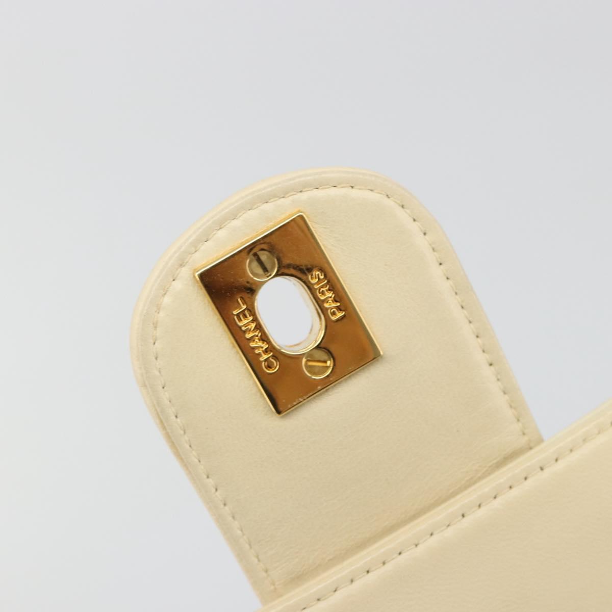 CHANEL Mademoiselle Chain Shoulder Bag Lamb Skin Beige Gold CC Auth 187124SAV