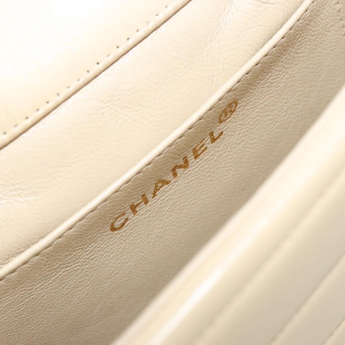 CHANEL Mademoiselle Chain Shoulder Bag Lamb Skin Beige Gold CC Auth 187124SAV