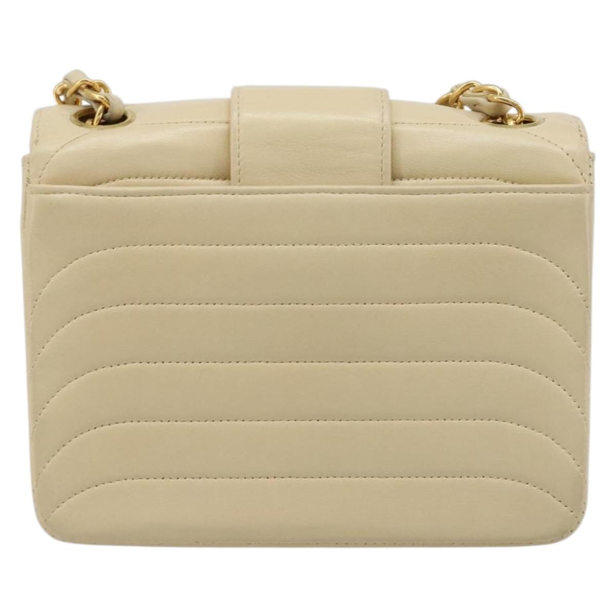 CHANEL Mademoiselle Chain Shoulder Bag Lamb Skin Beige Gold CC Auth 187124SAV