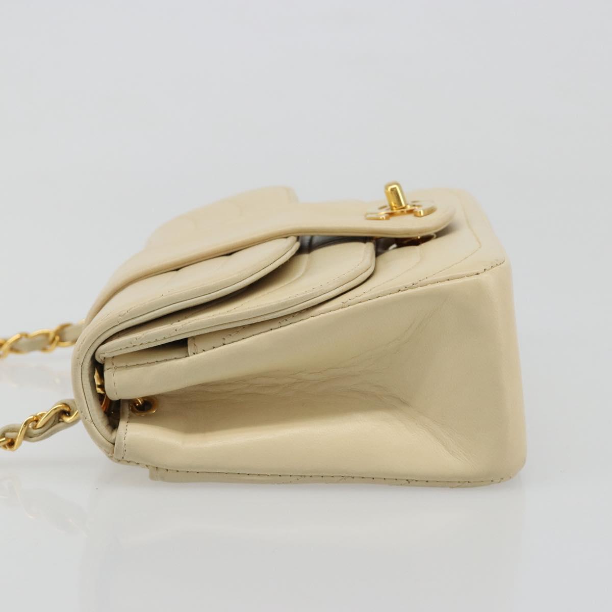 CHANEL Mademoiselle Chain Shoulder Bag Lamb Skin Beige Gold CC Auth 187124SAV