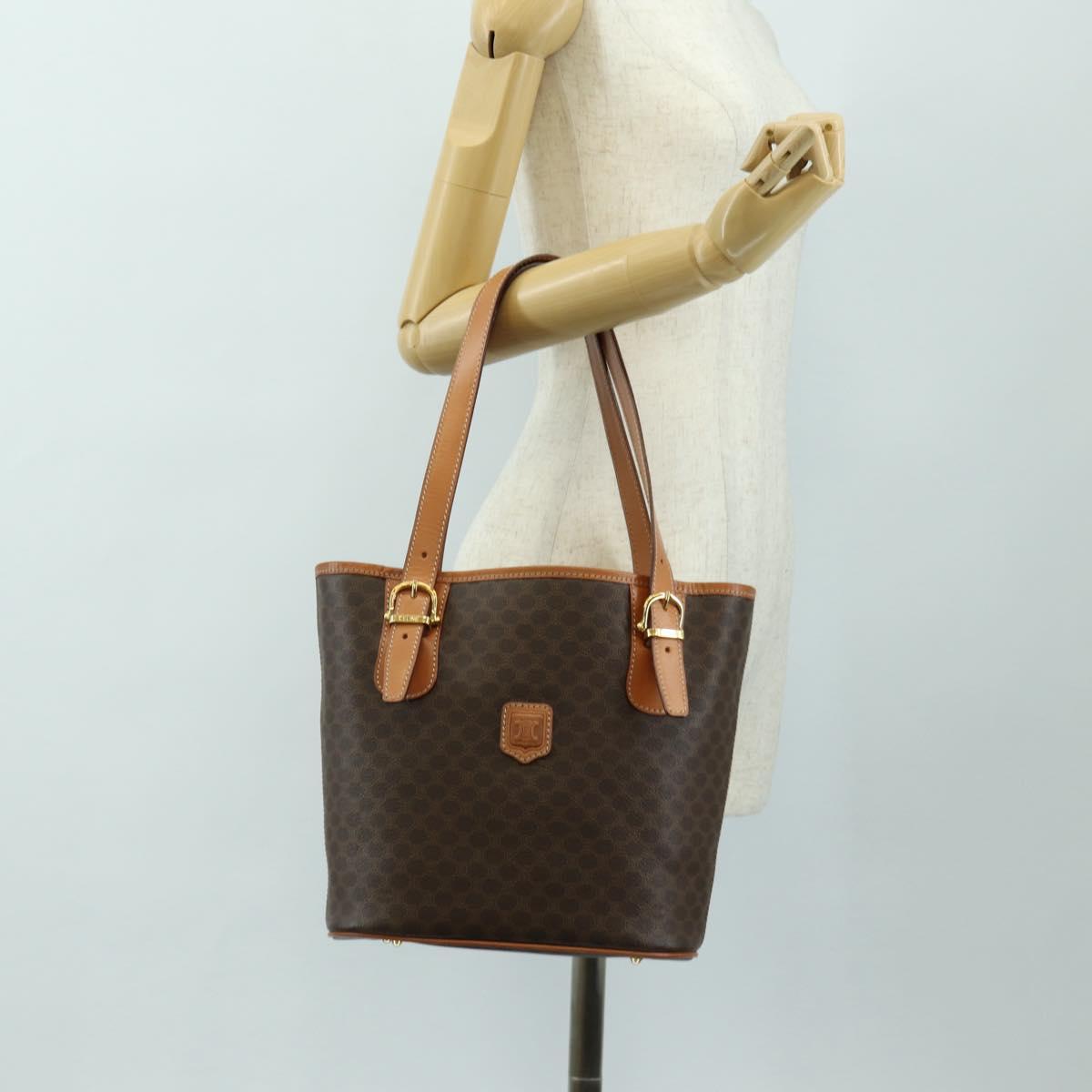 CELINE Macadam Canvas Tote Bag PVC Leather Brown gold Auth 187135V