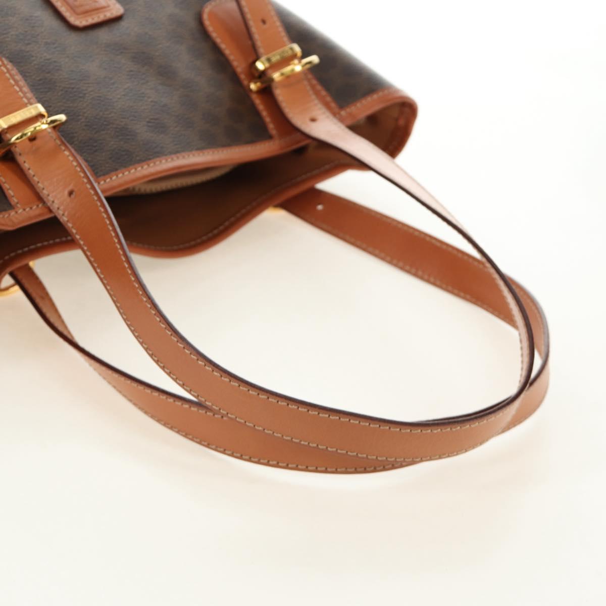 CELINE Macadam Canvas Tote Bag PVC Leather Brown gold Auth 187135V