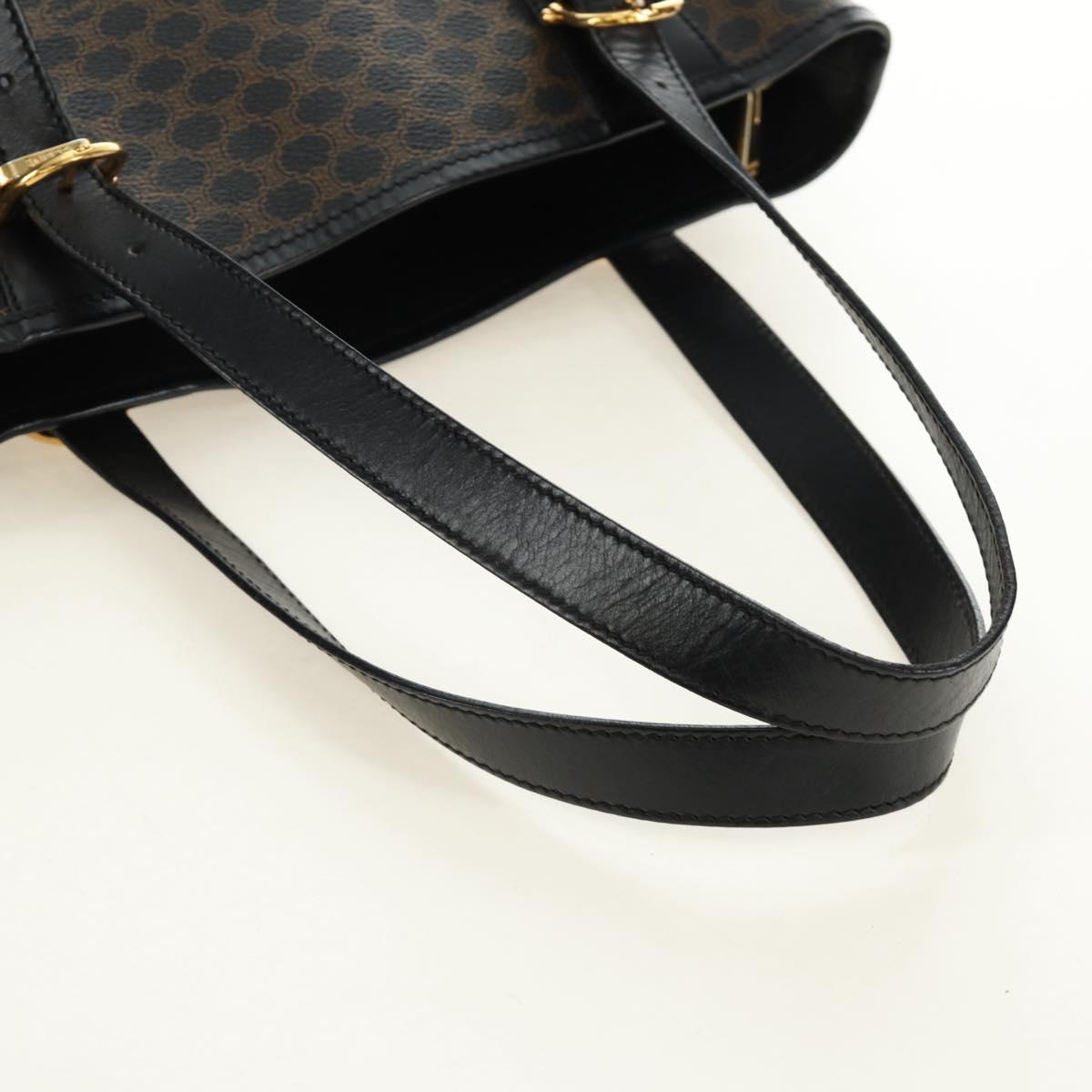CELINE Macadam Canvas Tote Bag PVC Leather Black Gold Auth 187136V