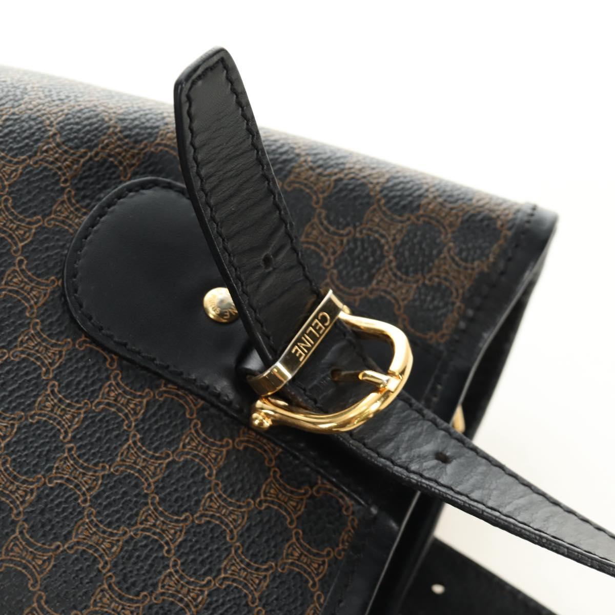 CELINE Macadam Canvas Tote Bag PVC Leather Black Gold Auth 187136V
