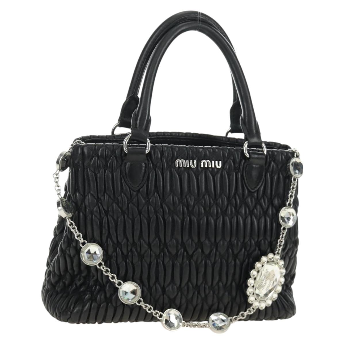 Miu Miu Hand Bag Leather 2way Black Silver Auth 187138SAV