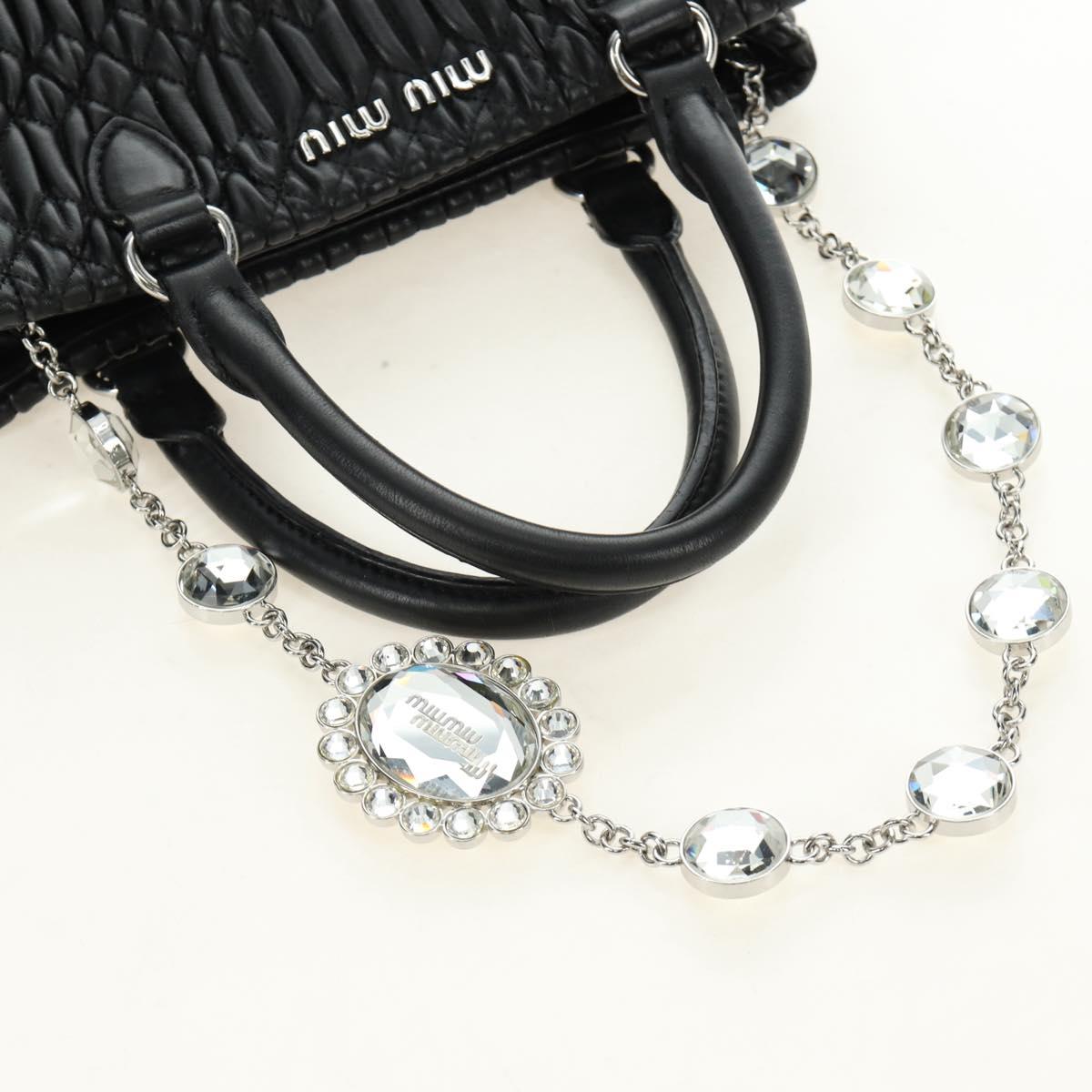 Miu Miu Hand Bag Leather 2way Black Silver Auth 187138SAV