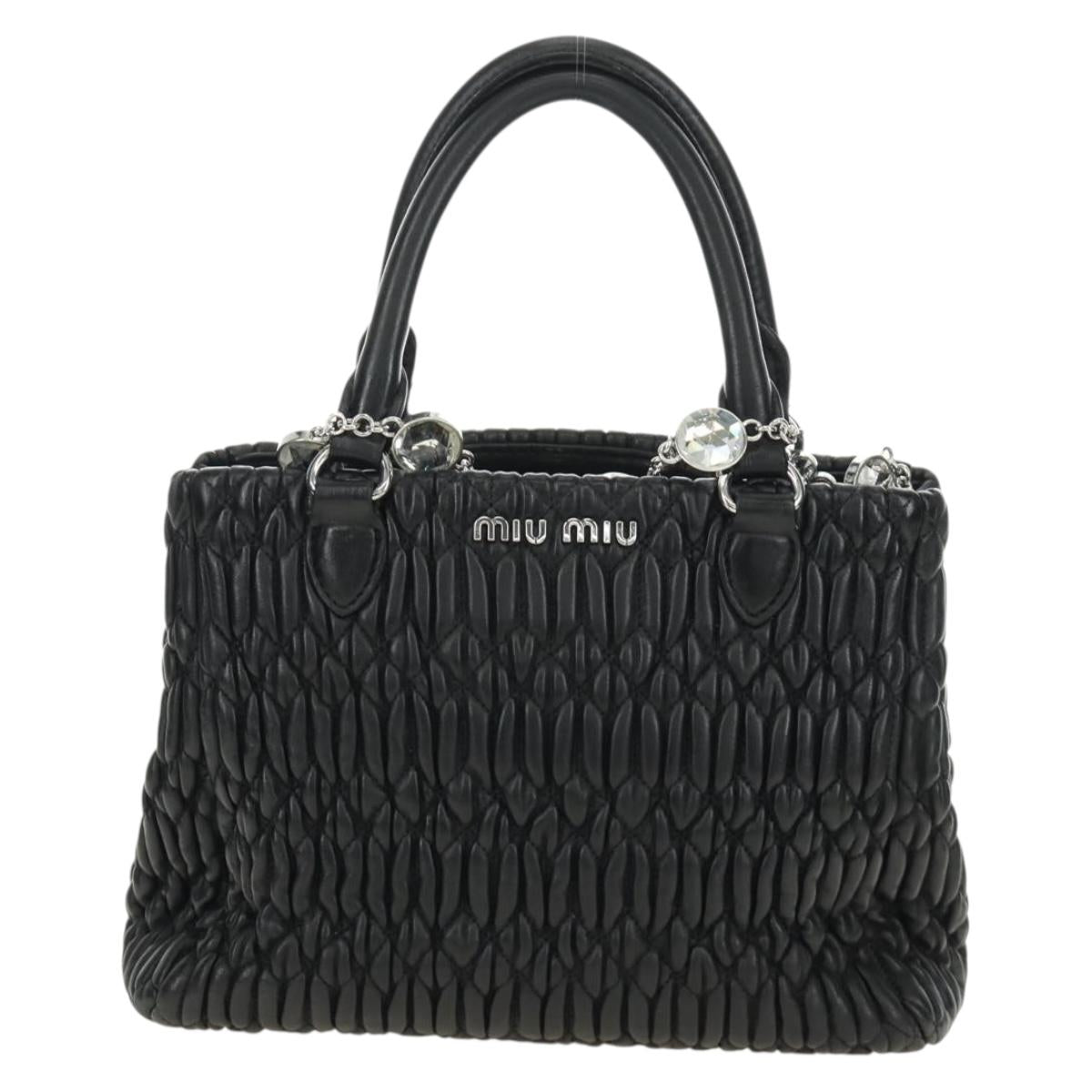 Miu Miu Hand Bag Leather 2way Black Silver Auth 187138SAV