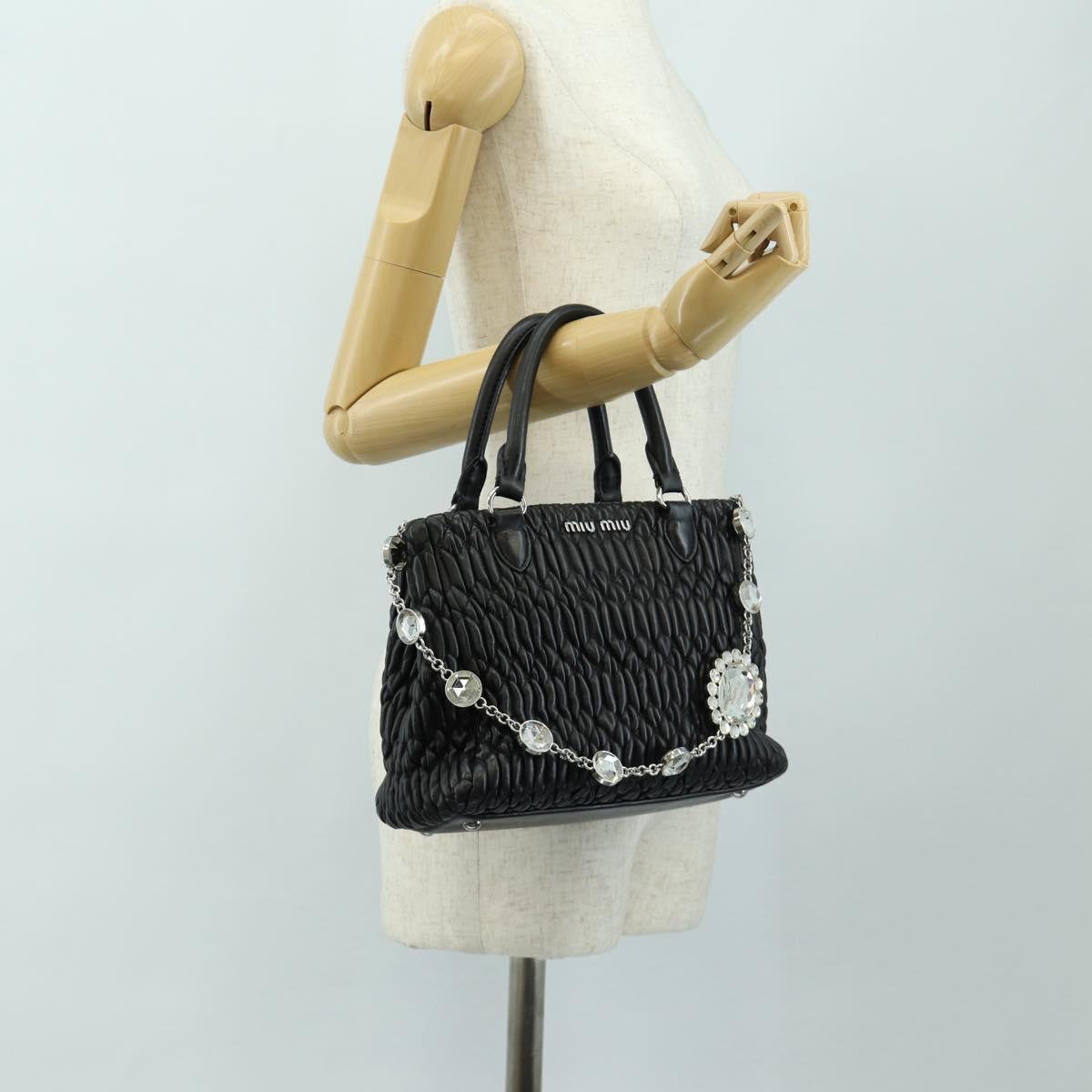 Miu Miu Hand Bag Leather 2way Black Silver Auth 187138SAV