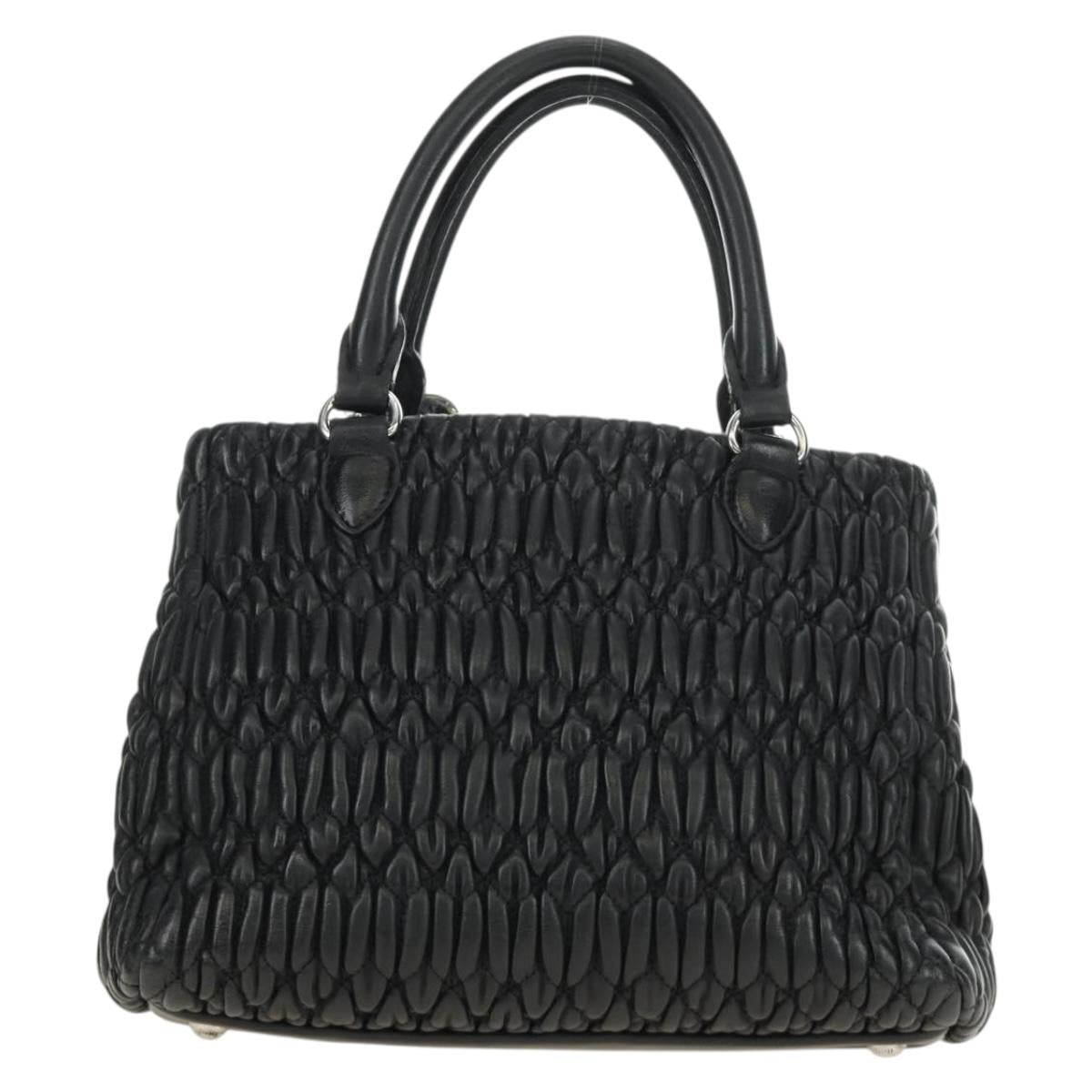 Miu Miu Hand Bag Leather 2way Black Silver Auth 187138SAV