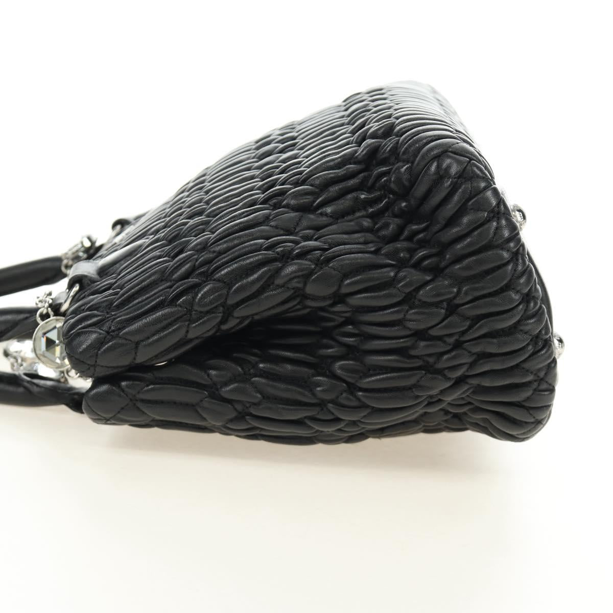 Miu Miu Hand Bag Leather 2way Black Silver Auth 187138SAV
