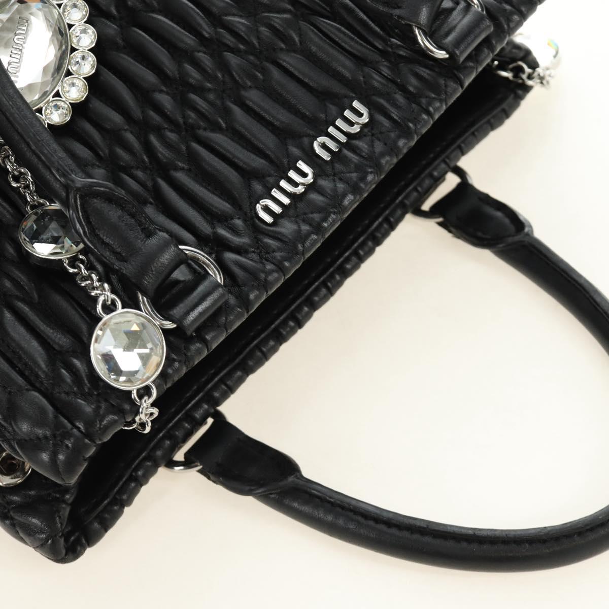 Miu Miu Hand Bag Leather 2way Black Silver Auth 187138SAV