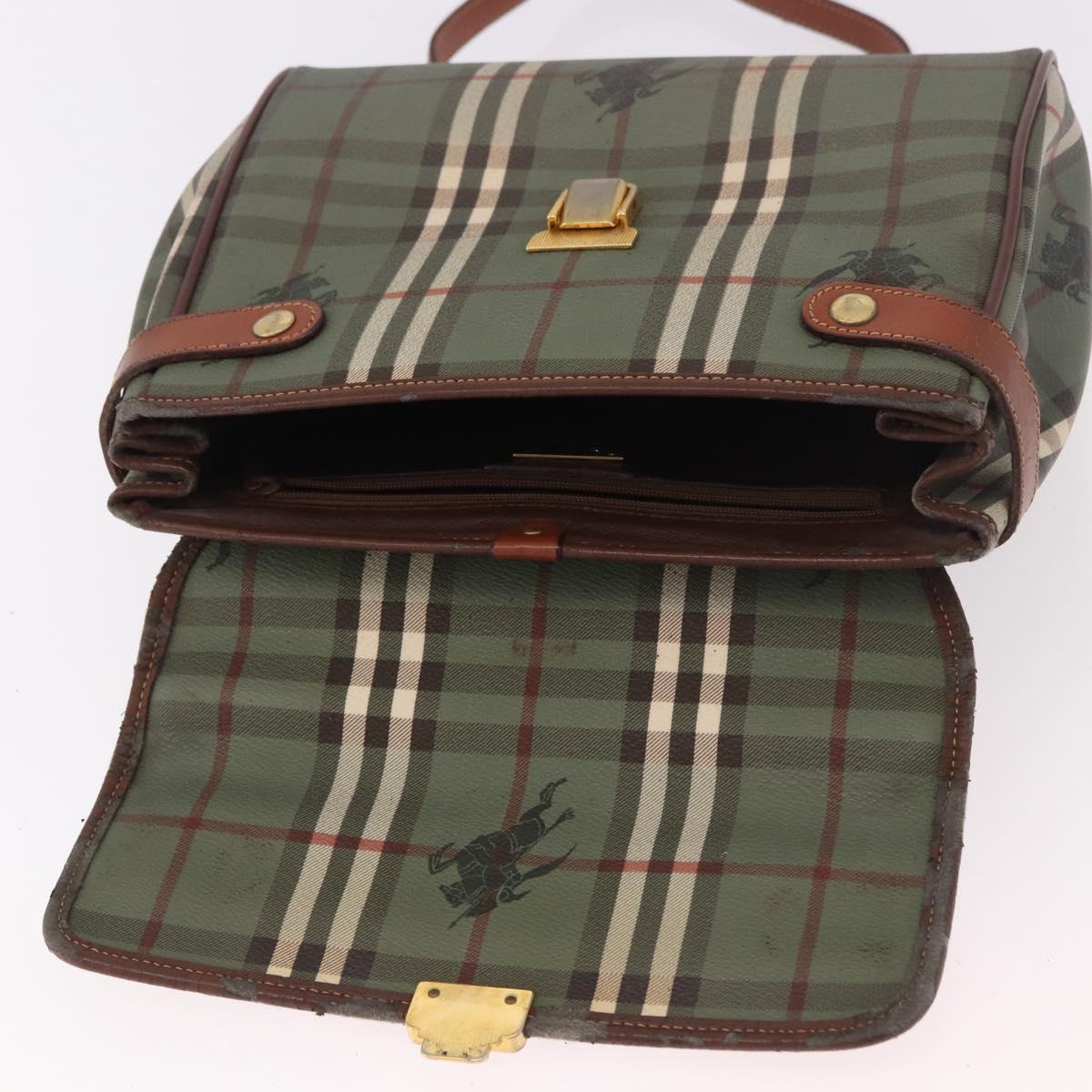 Burberrys Nova Check Hand Bag PVC 2way Green Gold Auth 187139
