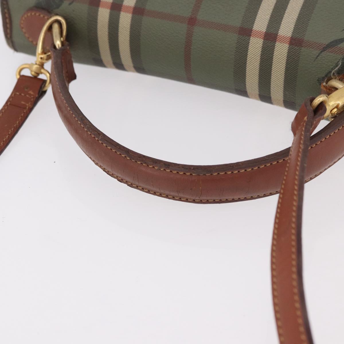 Burberrys Nova Check Hand Bag PVC 2way Green Gold Auth 187139
