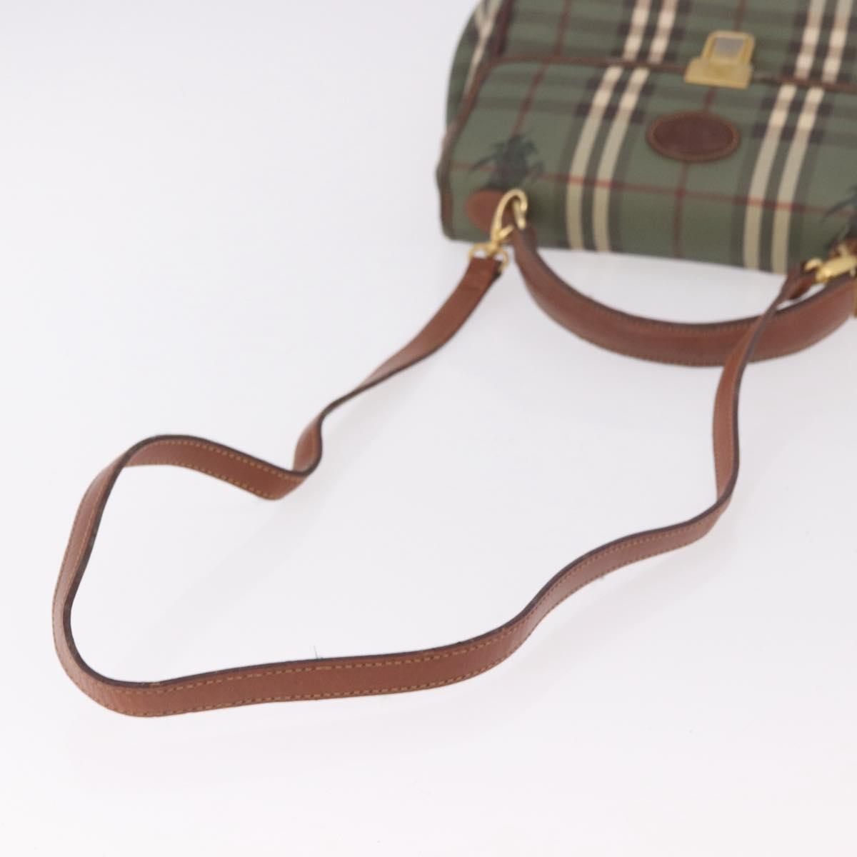 Burberrys Nova Check Hand Bag PVC 2way Green Gold Auth 187139