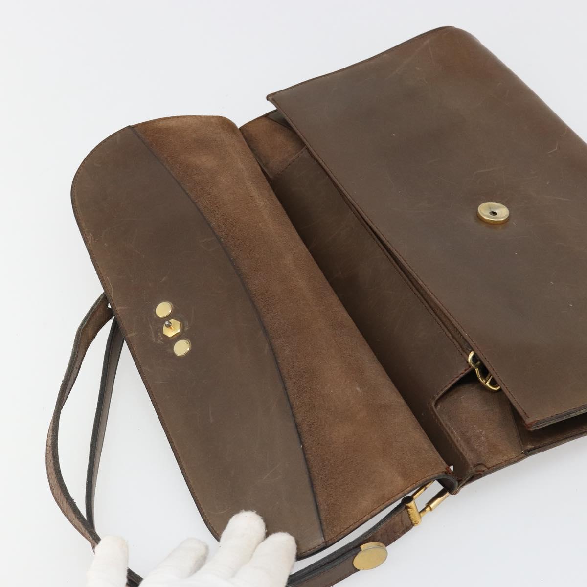 Christian Dior Shoulder Bag Leather Brown Gold Auth 187141