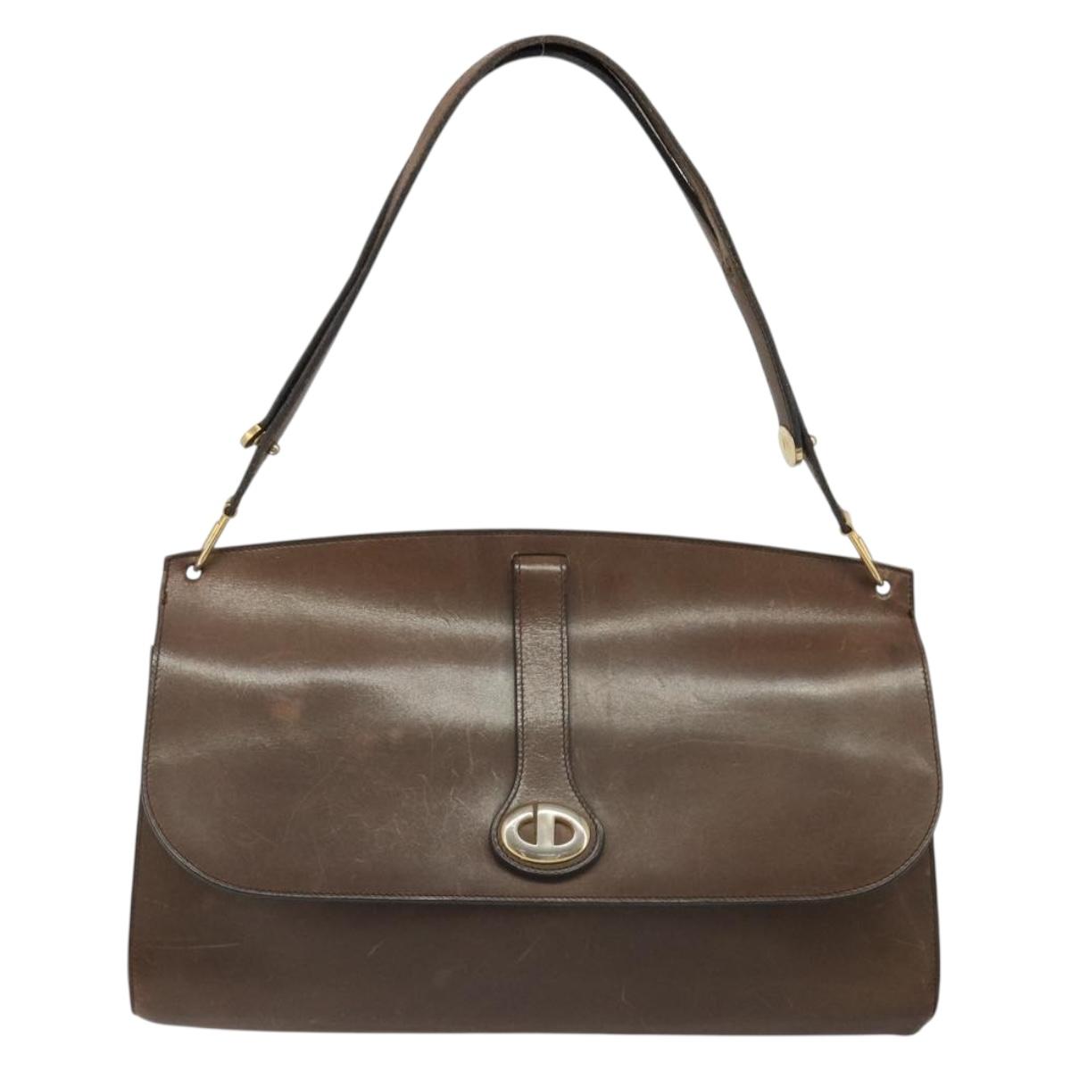 Christian Dior Shoulder Bag Leather Brown Gold Auth 187141