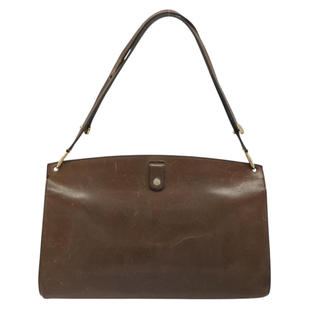 Christian Dior Shoulder Bag Leather Brown Gold Auth 187141