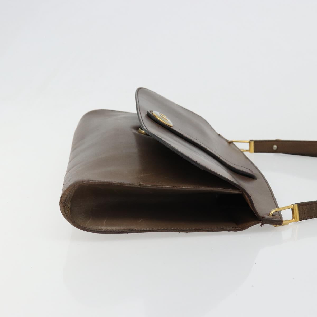 Christian Dior Shoulder Bag Leather Brown Gold Auth 187141