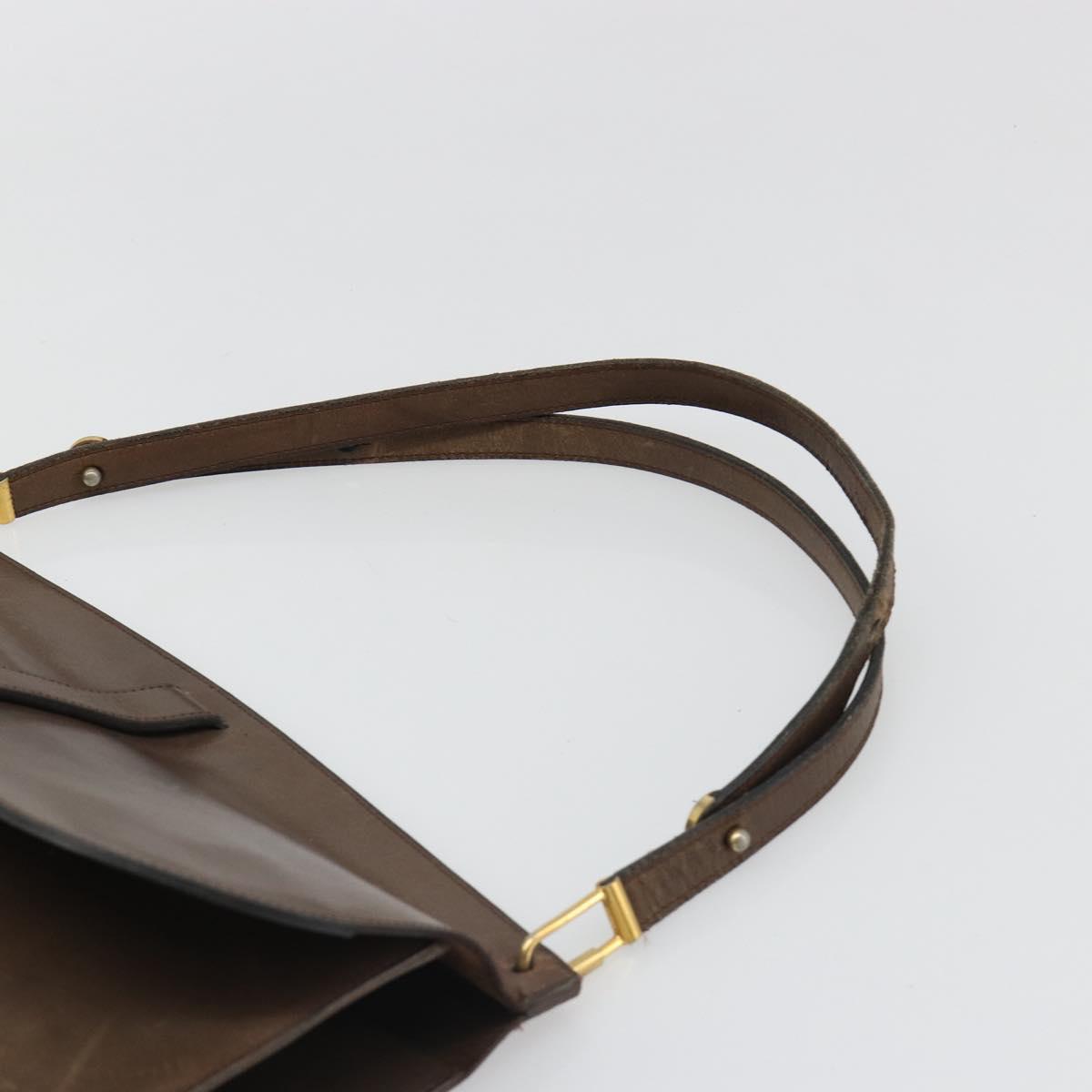 Christian Dior Shoulder Bag Leather Brown Gold Auth 187141