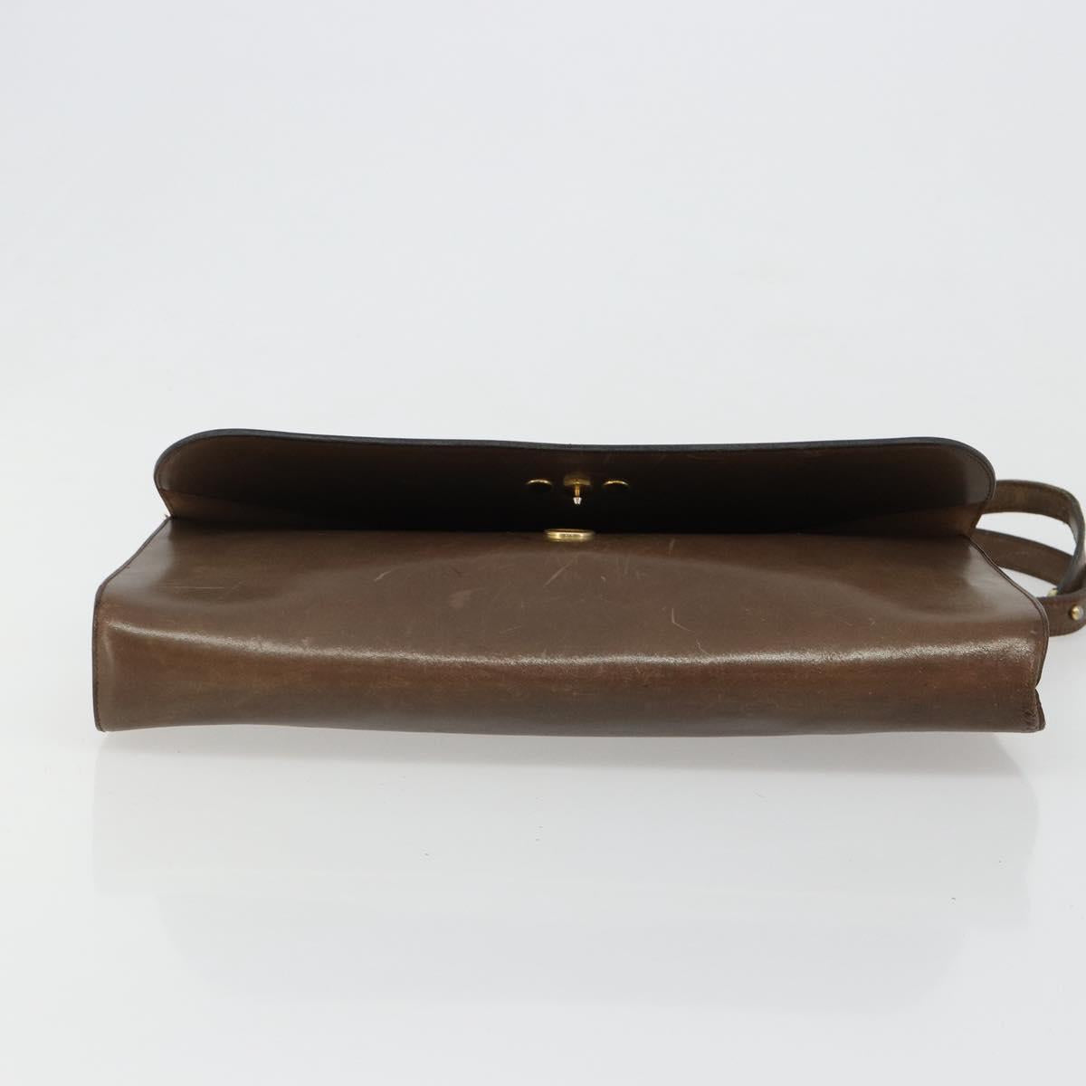 Christian Dior Shoulder Bag Leather Brown Gold Auth 187141