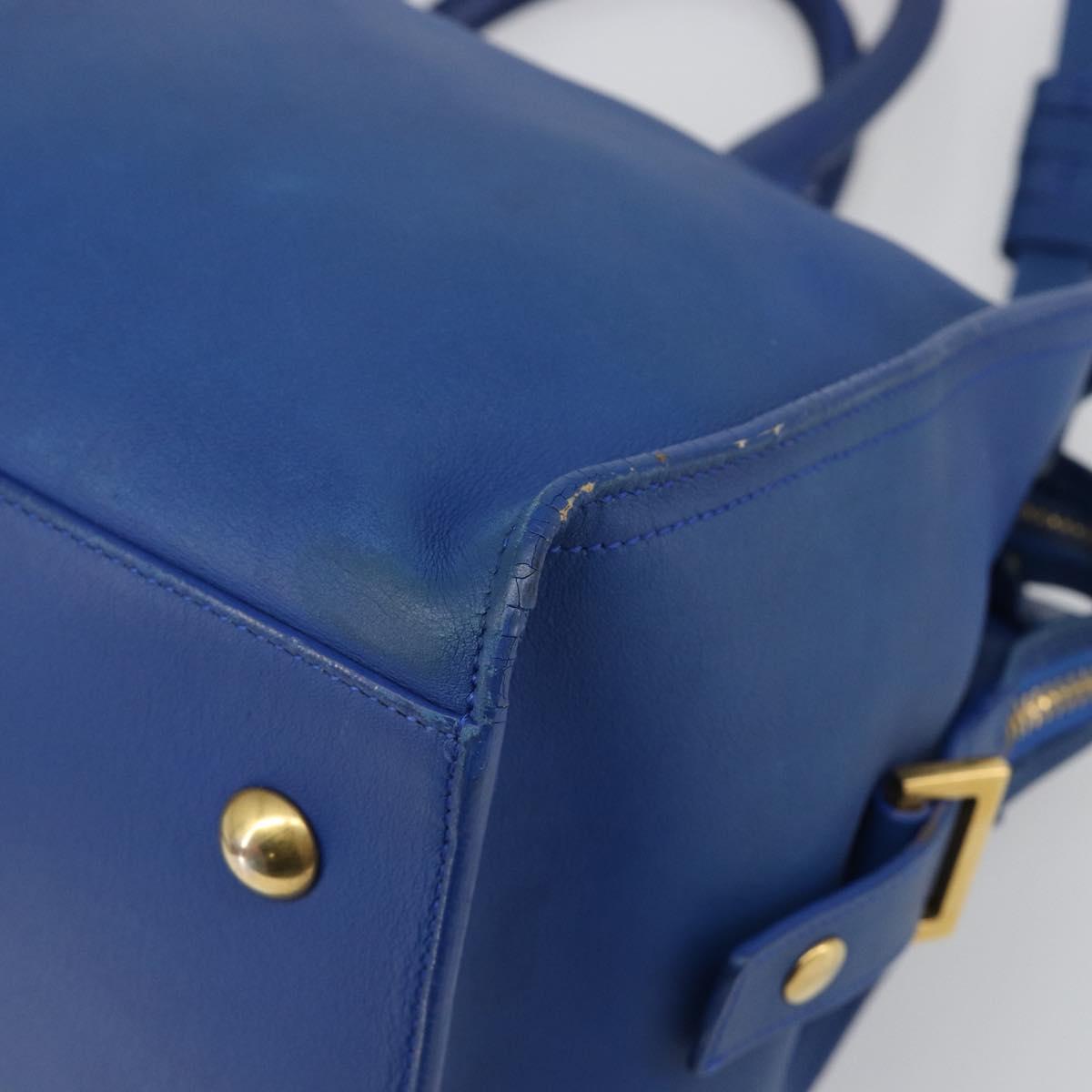 SAINT LAURENT Petit Cabas Hand Bag Leather 2way Blue Gold Auth 187142A