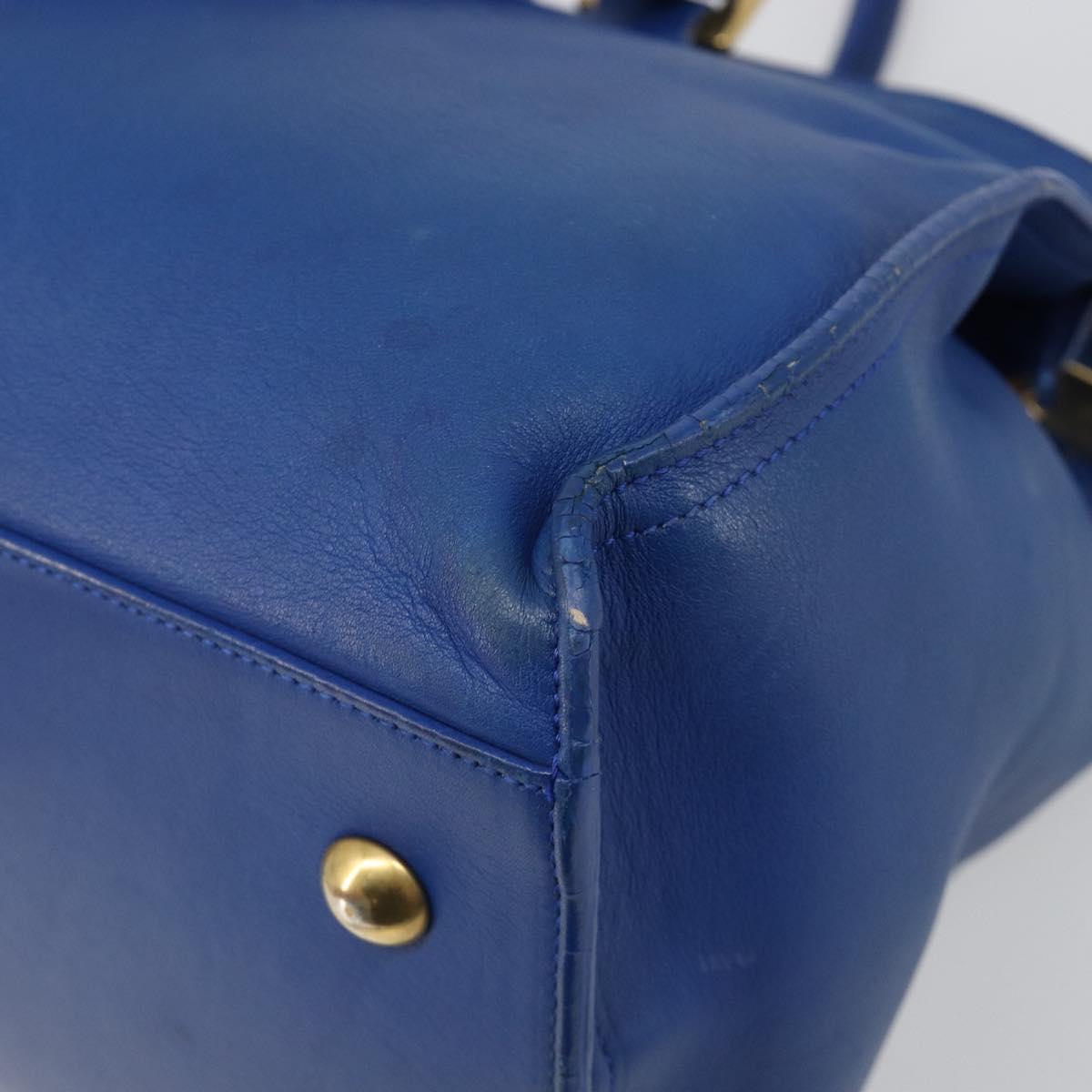 SAINT LAURENT Petit Cabas Hand Bag Leather 2way Blue Gold Auth 187142A