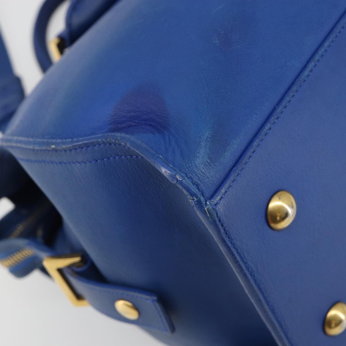 SAINT LAURENT Petit Cabas Hand Bag Leather 2way Blue Gold Auth 187142A