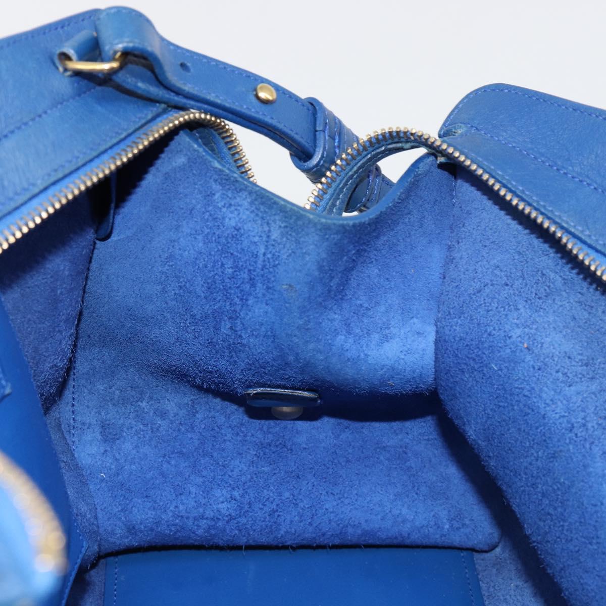 SAINT LAURENT Petit Cabas Hand Bag Leather 2way Blue Gold Auth 187142A