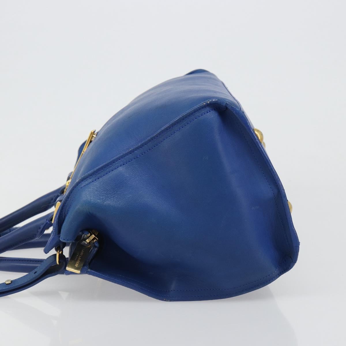 SAINT LAURENT Petit Cabas Hand Bag Leather 2way Blue Gold Auth 187142A