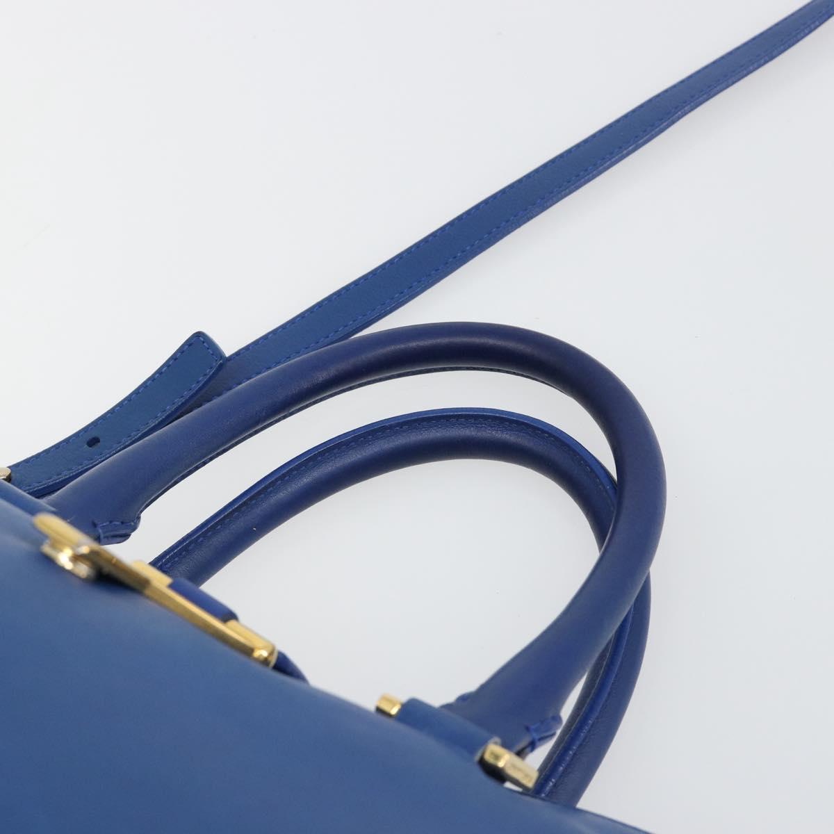 SAINT LAURENT Petit Cabas Hand Bag Leather 2way Blue Gold Auth 187142A