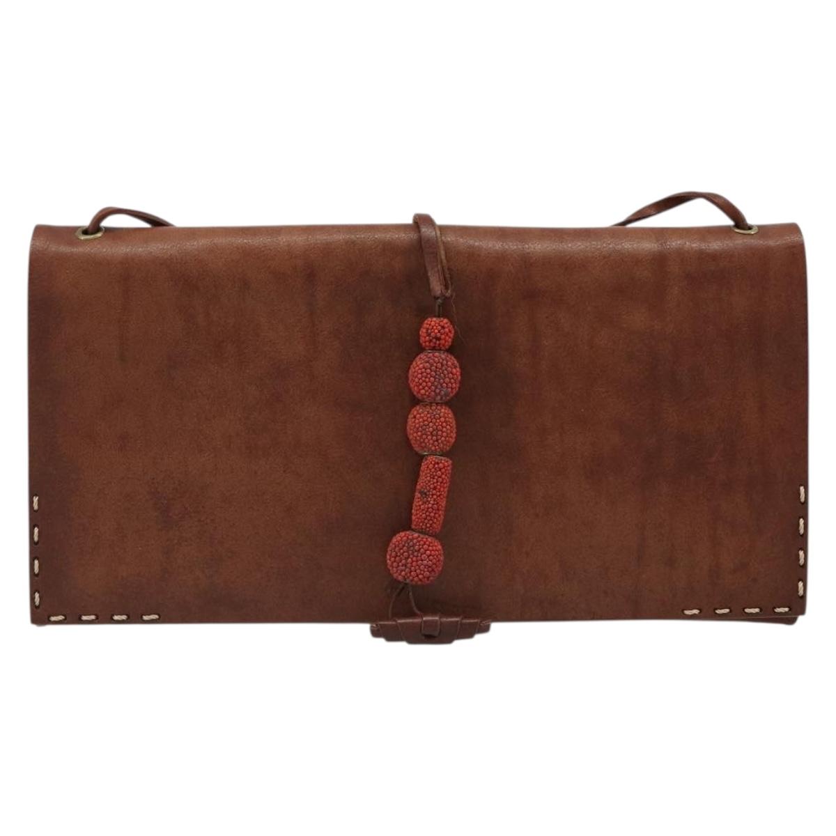CELINE Shoulder Bag Leather Brown Auth 187143
