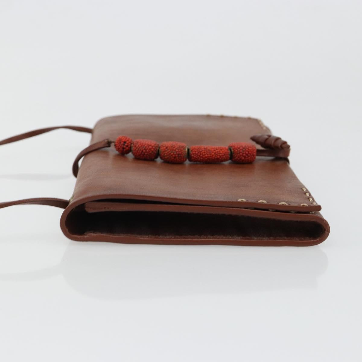 CELINE Shoulder Bag Leather Brown Auth 187143