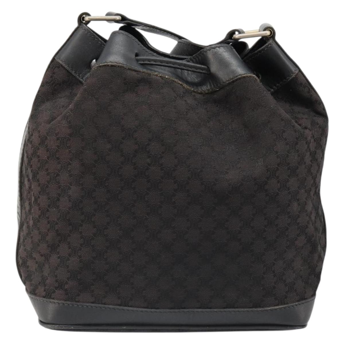 CELINE Macadam Canvas Shoulder Bag Black Auth 187144